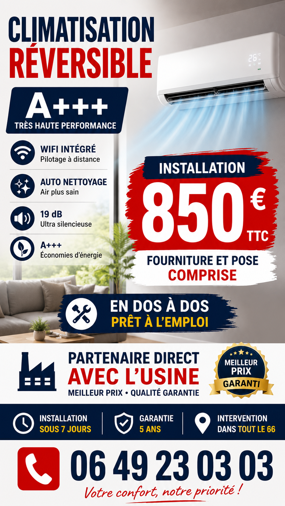 Offre climatisation reversible Entreprise Mirone